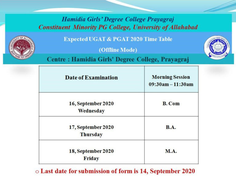 Expected UGAT & PGAT 2020 Entrance Exam Time Table – Hamidia Girls ...
